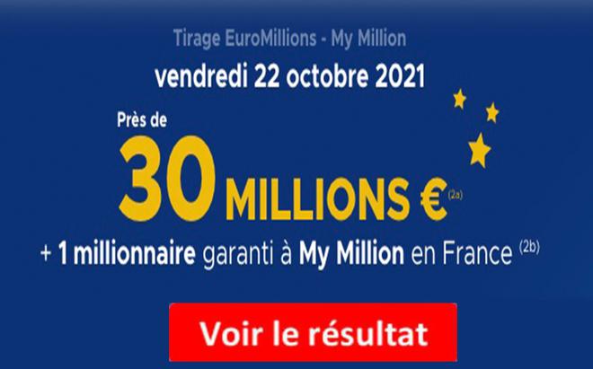 Résultat Euromillions et My Million du 22 octobre 2021 et grille des gains [En Ligne]