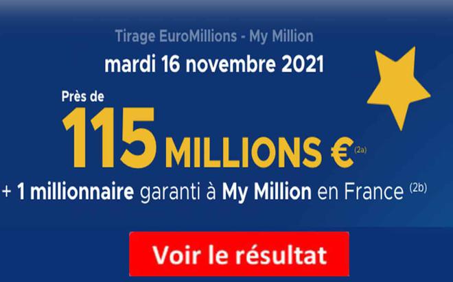 Résultat Euromillions et My Million du 16 novembre 2021 et grille des gains