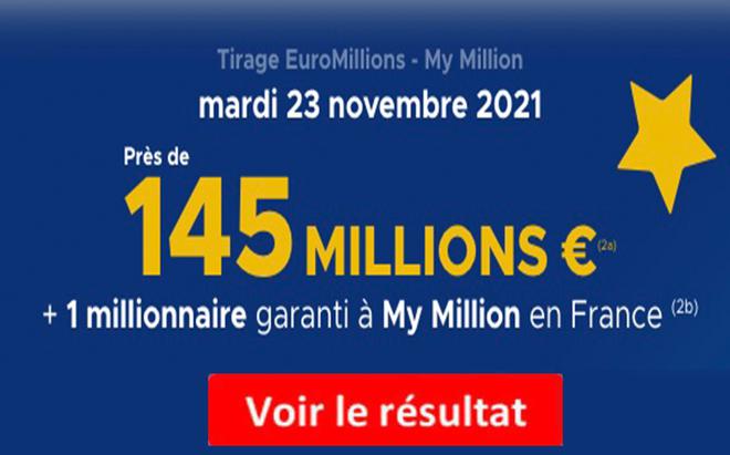 Résultat Euromillions et My Million du 23 novembre 2021 et grille des gains [En Ligne]