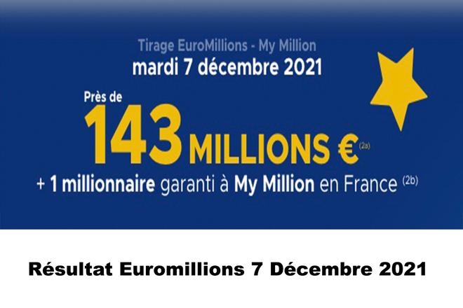 Résultat Euromillions et My Million du 7 décembre 2021 et grille des gains