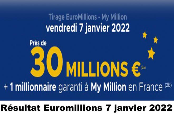 Résultat Euromillions et My Million du 7 janvier 2022 et grille des gains