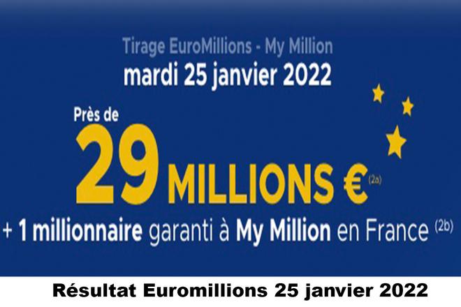 Résultat Euromillions et My Million du 25 janvier 2022 et grille des gains