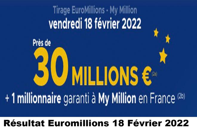 Résultat Euromillions et My Million du 18 février 2022 et grille des gains [En Ligne]