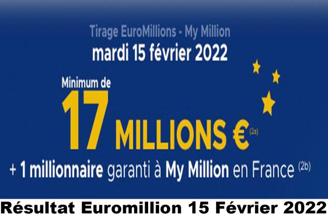 Résultat Euromillions et My Million du 15 février 2022 et grille des gains [En Ligne]