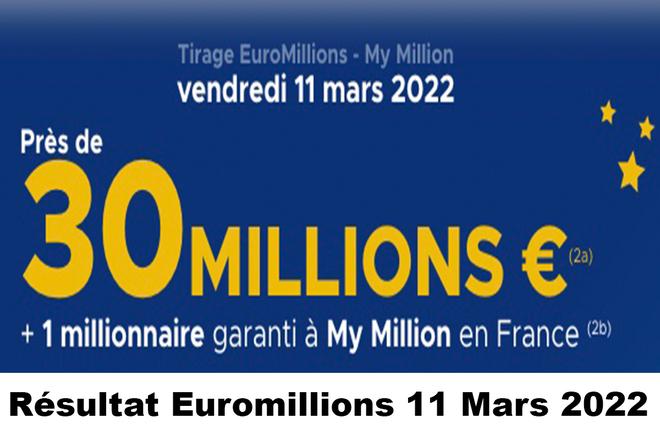 Résultat Euromillions et My Million du 11 mars 2022 et grille des gains [En Ligne]