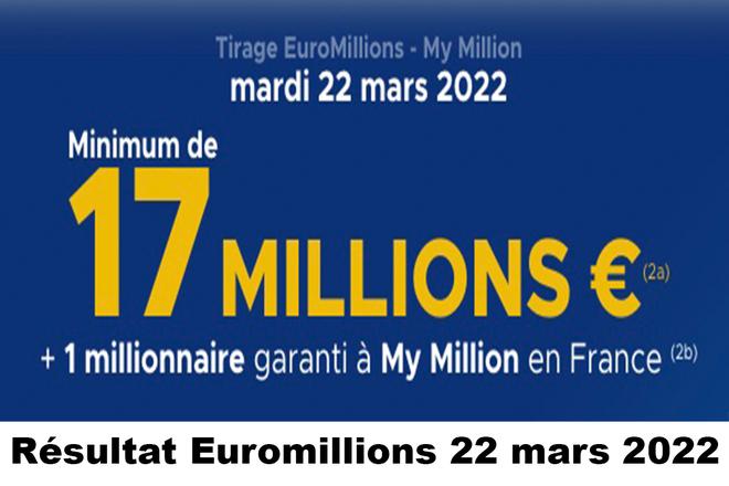 Résultat Euromillions et My Million du 22 mars 2022 et grille des gains