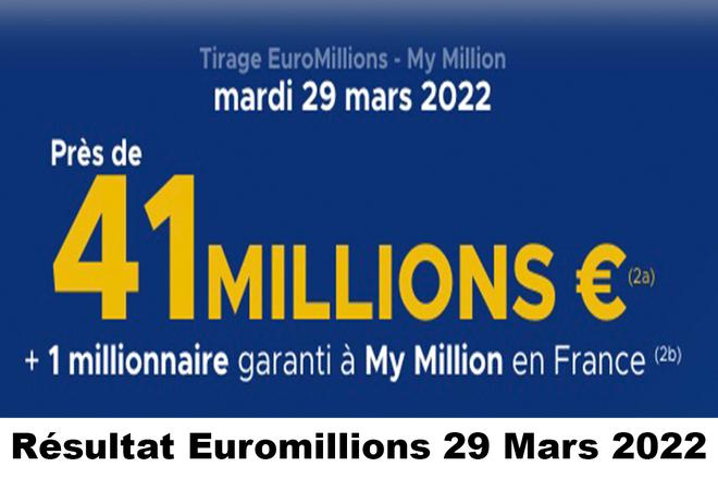 Résultat Euromillions et My Million du 29 mars 2022 et grille des gains [En Ligne]