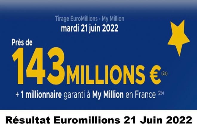 Résultat Euromillions et My Million du 21 juin 2022 et grille des gains [En Ligne]