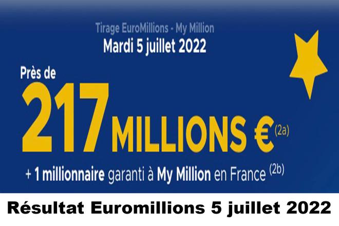 Résultat Euromillions et My Million du 5 juillet 2022 et grille des gains [En Ligne]