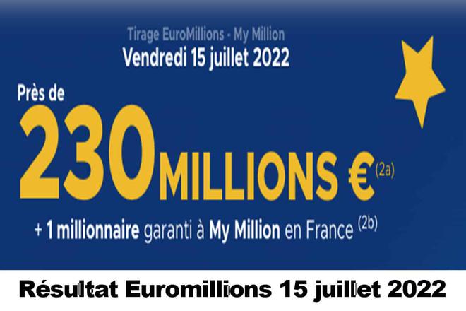 Résultat Euromillions et My Million du 15 juillet 2022 et grille des gains [En Ligne]