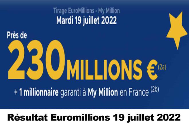 Résultat Euromillions et My Million du 19 juillet 2022 et grille des gains [En Ligne]