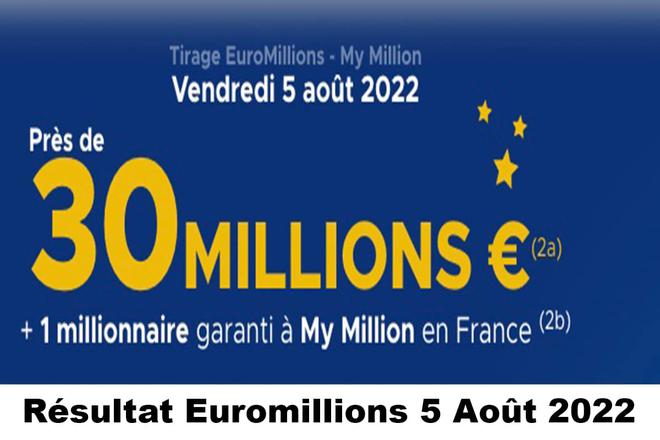 Résultat Euromillions et My Million du 5 août 2022 et grille des gains [En Ligne]