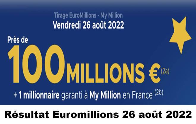 Résultat Euromillions 26 août 2022 tirage FDJ Midi et Soir