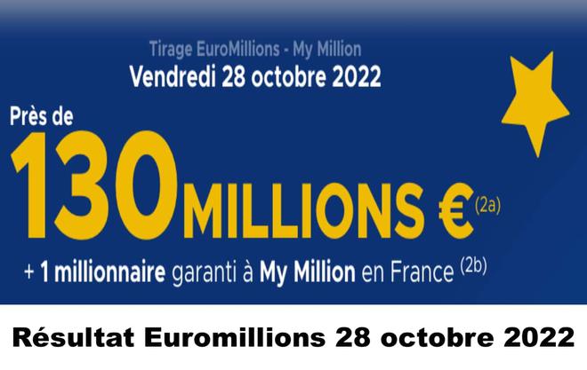 Résultat Euromillions 28 octobre 2022 tirage FDJ Midi et Soir [En Ligne]