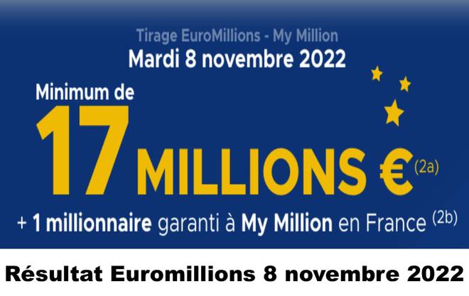 Résultat Euromillions 8 novembre 2022 tirage FDJ Midi et Soir [En Ligne]