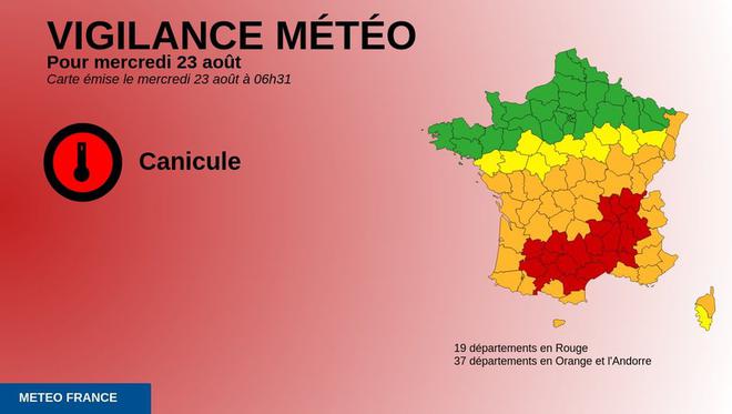 Canicule : Météo France maintient la vigilance orange pour fortes chaleurs ce jeudi