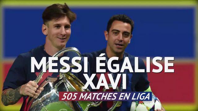 Foot - Espagne - Barça - 505 matches en Liga avec le Barça : Lionel Messi égale le record de Xavi