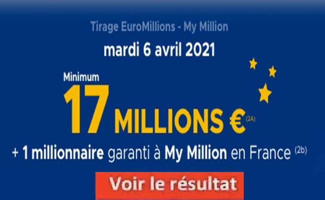 Résultat Euromillions Et My Million Tirage FDJ 6 Avril 2021 Et Gains ...